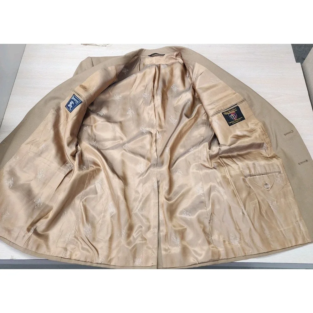 Burberrys‎ Pure Wool Blazer Sport Coat Jacket Gold Buttons Tan Logo Lined